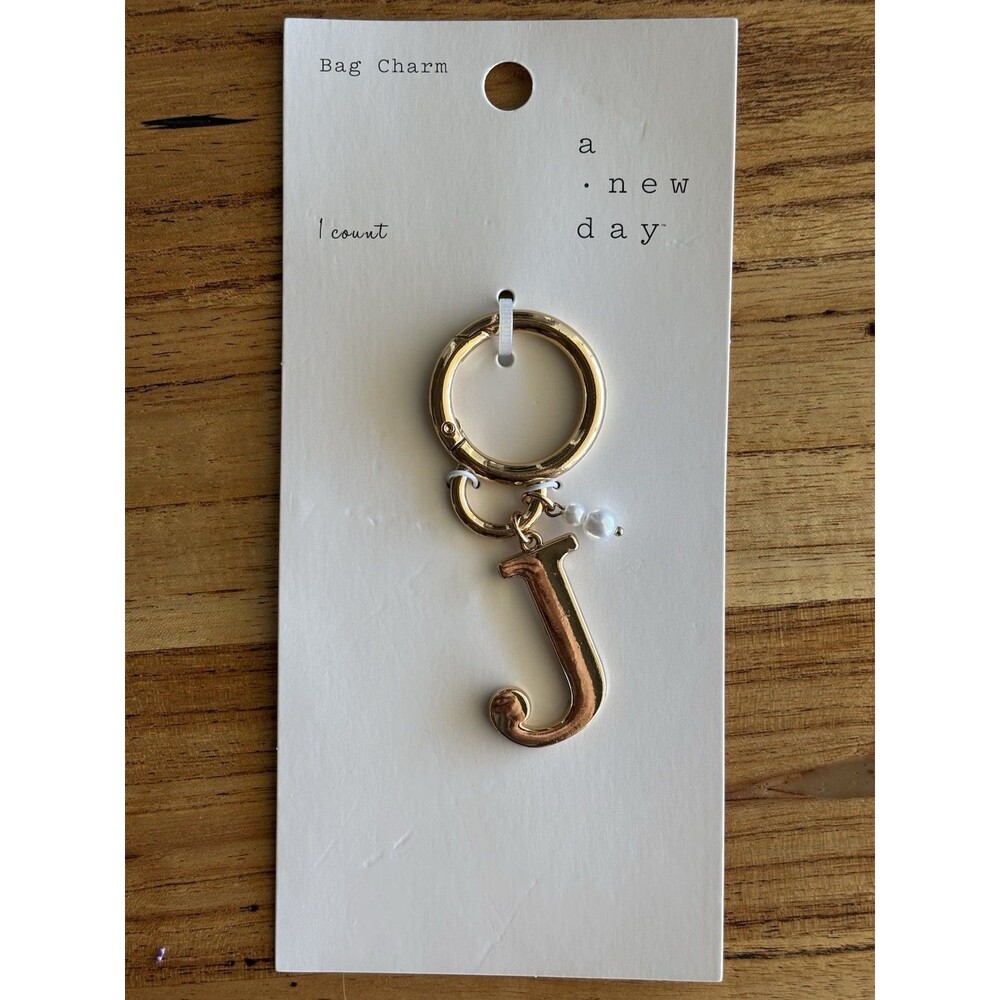 Initial "J" and Simulated Pearl BagCharm - A New Day™ Gold - Picture 4 of 5